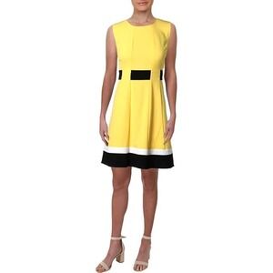 Calvin Klein Yellow Black White Colorblock Sleeveless Mini Dress